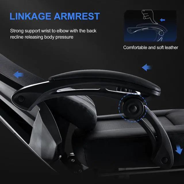 Alt view image 7 of 7 - GTRACING Gaming Chair, Computer Chair with Mesh Back, Ergonomic Gaming Chair with Footrest, Reclining Gamer Chair with Adjustable Headrest and Lumbar Support for Gaming and Office (Black)