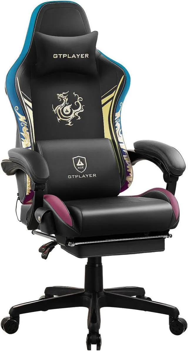 Main image of GTPLAYER Gaming Chair with Bluetooth Speakers and Footrest, Dragon Series Video Game Chair ,Heavy Duty Ergonomic Chair,Esports Gaming Chair,Computer Office Desk Chair by GTRACING(Black)