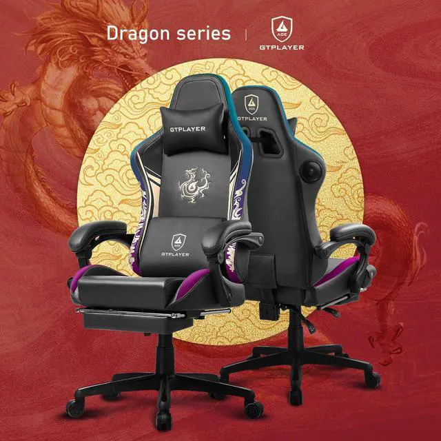 Alt view image 3 of 7 - GTPLAYER Gaming Chair with Bluetooth Speakers and Footrest, Dragon Series Video Game Chair ,Heavy Duty Ergonomic Chair,Esports Gaming Chair,Computer Office Desk Chair by GTRACING(Black)
