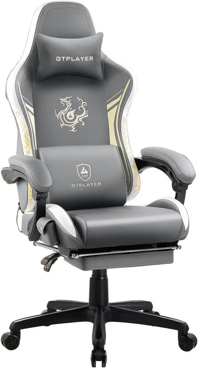 Main image of GTPLAYER Gaming Chair with Bluetooth Speakers and Footrest, Dragon Series Video Game Chair ,Heavy Duty Ergonomic Chair,Esports Gaming Chair,Computer Office Desk Chair by GTRACING(Grey)