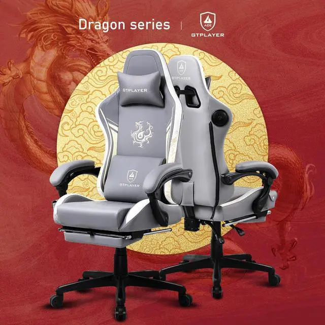 Alt view image 3 of 7 - GTPLAYER Gaming Chair with Bluetooth Speakers and Footrest, Dragon Series Video Game Chair ,Heavy Duty Ergonomic Chair,Esports Gaming Chair,Computer Office Desk Chair by GTRACING(Grey)