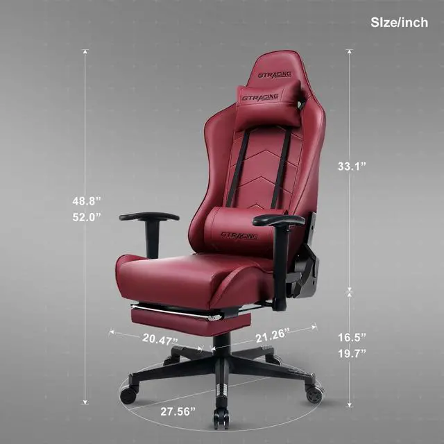 Alt view image 2 of 6 - GTRACING Gaming Chair with Footrest Big and Tall Gamer Chair Office Executive Chair Heavy Duty Adjustable Recliner with Headrest Lumbar Support Cushion Desk Chair (Wine Red)
