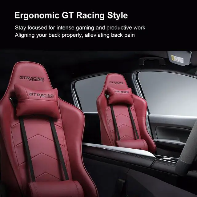 Alt view image 3 of 6 - GTRACING Gaming Chair with Footrest Big and Tall Gamer Chair Office Executive Chair Heavy Duty Adjustable Recliner with Headrest Lumbar Support Cushion Desk Chair (Wine Red)
