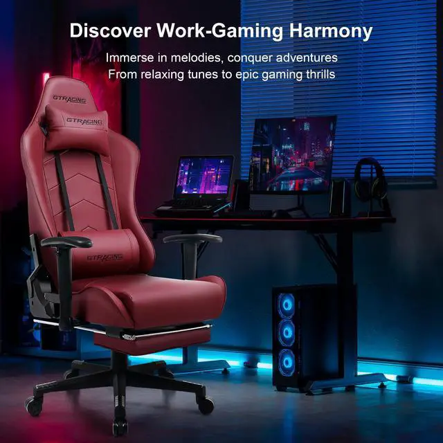 Alt view image 6 of 6 - GTRACING Gaming Chair with Footrest Big and Tall Gamer Chair Office Executive Chair Heavy Duty Adjustable Recliner with Headrest Lumbar Support Cushion Desk Chair (Wine Red)