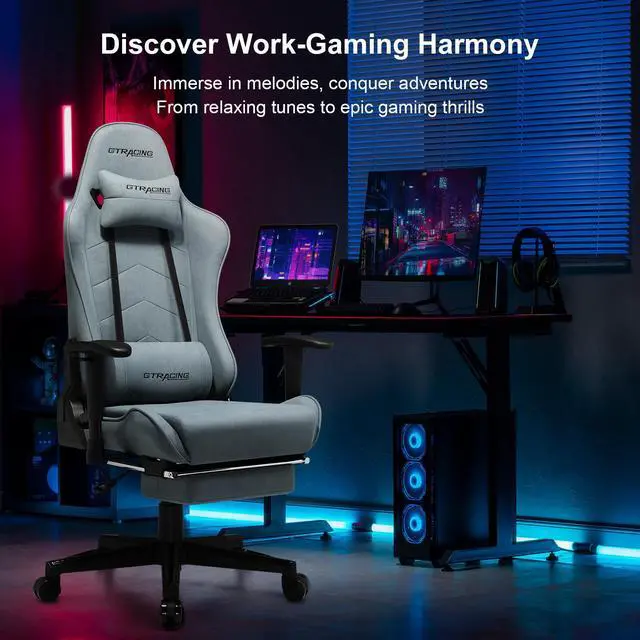 Alt view image 6 of 6 - GTRACING Gaming Chair with Footrest Big and Tall Gamer Chair Office Executive Chair Heavy Duty Adjustable Recliner with Headrest Lumbar Support Cushion Desk Chair (Water Blue)