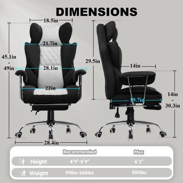 Alt view image 3 of 6 - GTRACING Gaming Chair,Office Chair with Pocket Spring Lumbar Support, Ergonomic Comfortable Wide Office Desk Computer Chair with Outward Fixed Soft Armrests and Footrest (Fabric,  Black/Grey)