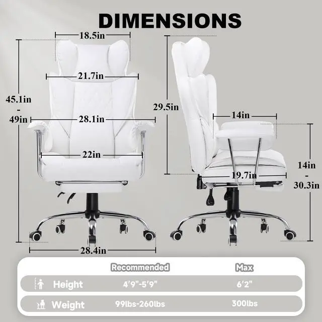 Alt view image 3 of 6 - GTRACING Gaming Chair,Office Chair with Pocket Spring Lumbar Support, Ergonomic Comfortable Wide Office Desk Computer Chair with Outward Fixed Soft Armrests and Footrest (PU Leather, White)