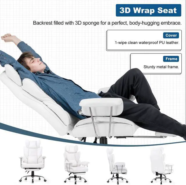 Alt view image 4 of 6 - GTRACING Gaming Chair,Office Chair with Pocket Spring Lumbar Support, Ergonomic Comfortable Wide Office Desk Computer Chair with Outward Fixed Soft Armrests and Footrest (PU Leather, White)
