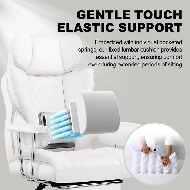 Alt view image 5 of 6 - GTRACING Gaming Chair,Office Chair with Pocket Spring Lumbar Support, Ergonomic Comfortable Wide Office Desk Computer Chair with Outward Fixed Soft Armrests and Footrest (PU Leather, White)