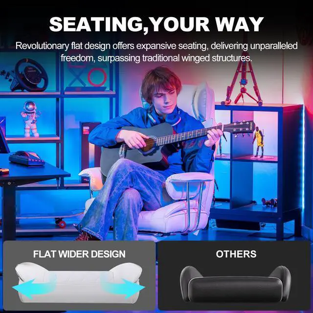 Alt view image 6 of 6 - GTRACING Gaming Chair,Office Chair with Pocket Spring Lumbar Support, Ergonomic Comfortable Wide Office Desk Computer Chair with Outward Fixed Soft Armrests and Footrest (PU Leather, White)