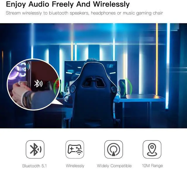 Alt view image 3 of 6 - GTRACING Bluetooth USB Adapter Transmitter V5.1 Wireless Dongle for PC, Laptop, PS4, PS5, Switch Connects Bluetooth Speakers, Bluetooth Gaming Chair, GT Lynck1