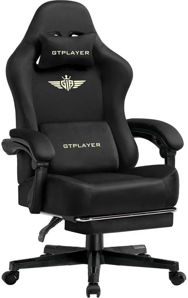 Main image of GTPLAYER Gaming Chair, Tall and Big Gamings Chairs High Back Computer Chair with Footrest for Adults 350LBS Lumbar Support Swivel Game Chair for Office Gaming,Fabric with Pocket Spring Cushion,Black
