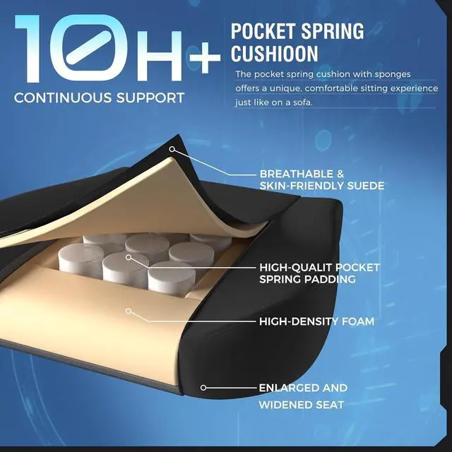 Alt view image 5 of 7 - GTPLAYER Gaming Chair, Tall and Big Gamings Chairs High Back Computer Chair with Footrest for Adults 350LBS Lumbar Support Swivel Game Chair for Office Gaming,Fabric with Pocket Spring Cushion,Black