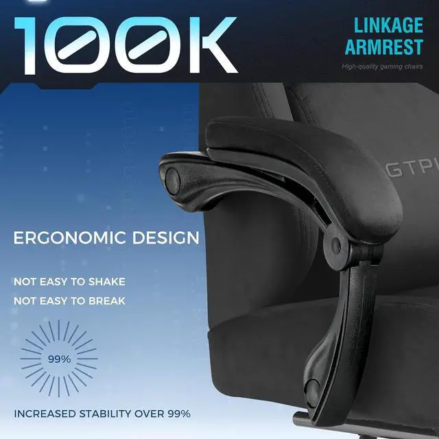 Alt view image 6 of 7 - GTPLAYER Gaming Chair, Tall and Big Gamings Chairs High Back Computer Chair with Footrest for Adults 350LBS Lumbar Support Swivel Game Chair for Office Gaming,Fabric with Pocket Spring Cushion,Black