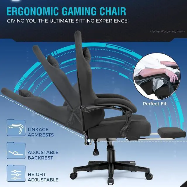 Alt view image 7 of 7 - GTPLAYER Gaming Chair, Tall and Big Gamings Chairs High Back Computer Chair with Footrest for Adults 350LBS Lumbar Support Swivel Game Chair for Office Gaming,Fabric with Pocket Spring Cushion,Black