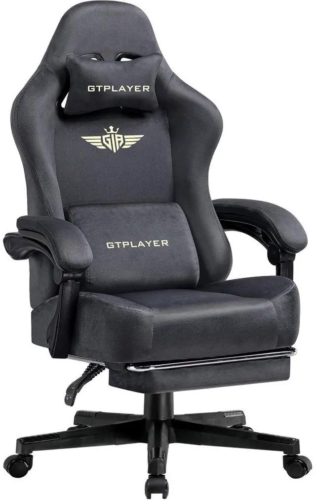 Main image of GTPLAYER Gaming Chair with Footrest for Adults 350LBS, Big and Tall Gamings Chairs Fabric with Pocket Spring Cushion High Back Computer Chair Lumbar Support Swivel Game Chair for Office Gaming,  Gray