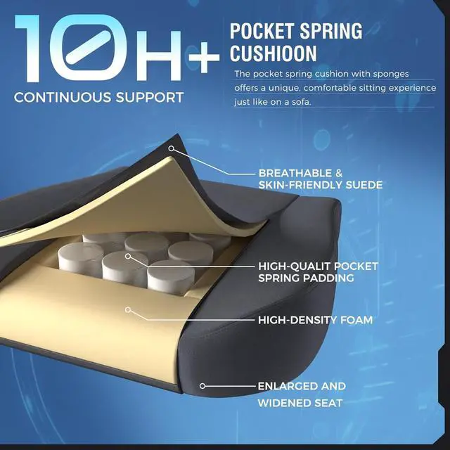 Alt view image 5 of 7 - GTPLAYER Gaming Chair with Footrest for Adults 350LBS, Big and Tall Gamings Chairs Fabric with Pocket Spring Cushion High Back Computer Chair Lumbar Support Swivel Game Chair for Office Gaming,  Gray