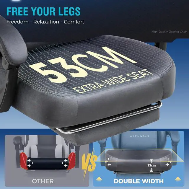 Alt view image 3 of 7 - GTPLAYER Gaming Chair with Footrest for Adults 350LBS, Big and Tall Gamings Chairs Fabric with Pocket Spring Cushion High Back Computer Chair Lumbar Support Swivel Game Chair for Office Gaming,  Gray