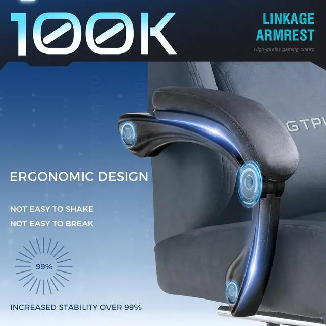 Alt view image 6 of 7 - GTPLAYER Gaming Chair with Footrest for Adults 350LBS, Big and Tall Gamings Chairs Fabric with Pocket Spring Cushion High Back Computer Chair Lumbar Support Swivel Game Chair for Office Gaming,  Gray