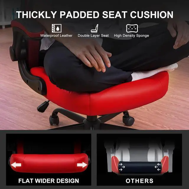 Alt view image 5 of 7 - GTPLAYER Computer Gaming Chair, Ergonomic Video Gaming Chair with Flip-Up Armrests and Adjustable Height, Comfortable Office Desk Chairs with Built-in Lumbar Support, Recliner with 360°Swivel (Red)