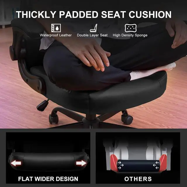 Alt view image 6 of 7 - GTPLAYER Computer Gaming Chair, Ergonomic Video Gaming Chair with Flip-Up Armrests and Adjustable Height, Comfortable Office Desk Chairs with Built-in Lumbar Support, Recliner with 360°Swivel (Black)
