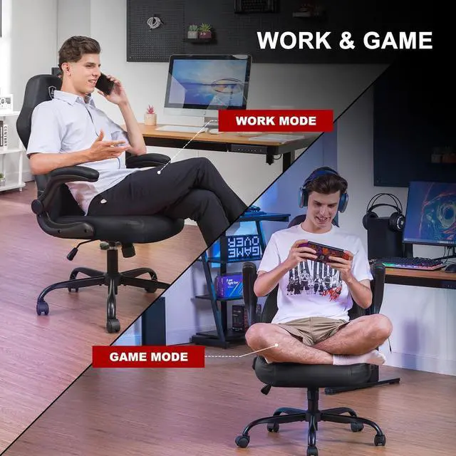 Alt view image 5 of 7 - GTPLAYER Computer Gaming Chair, Ergonomic Video Gaming Chair with Flip-Up Armrests and Adjustable Height, Comfortable Office Desk Chairs with Built-in Lumbar Support, Recliner with 360°Swivel (Black)