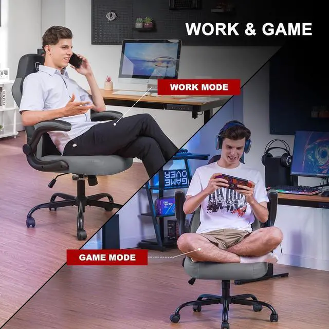Alt view image 4 of 7 - GTPLAYER Computer Gaming Chair, Ergonomic Video Gaming Chair with Flip-Up Armrests and Adjustable Height, Comfortable Office Desk Chairs with Built-in Lumbar Support, Recliner with 360°Swivel (Grey)