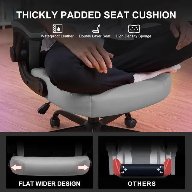 Alt view image 6 of 7 - GTPLAYER Computer Gaming Chair, Ergonomic Video Gaming Chair with Flip-Up Armrests and Adjustable Height, Comfortable Office Desk Chairs with Built-in Lumbar Support, Recliner with 360°Swivel (Grey)