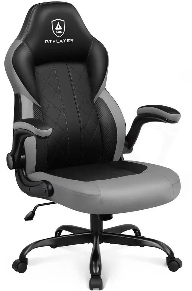 Main image of GTPLAYER Computer Gaming Chair, Ergonomic Video Gaming Chair with Flip-Up Armrests and Adjustable Height, Comfortable Office Desk Chairs with Built-in Lumbar Support, Recliner with 360°Swivel (Grey)