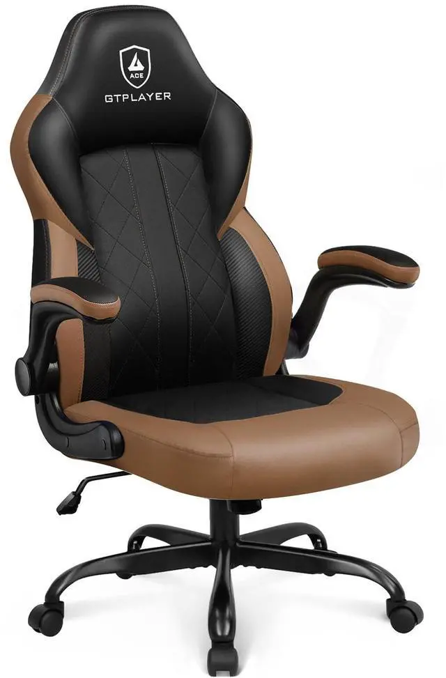 Main image of GTPLAYER Computer Gaming Chair, Ergonomic Video Gaming Chair with Flip-Up Armrests and Adjustable Height, Comfortable Office Desk Chairs with Built-in Lumbar Support, Recliner with 360°Swivel (Brown)