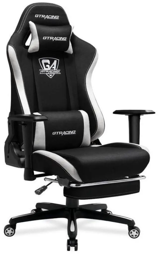 Main image of GTRACING Gaming Chair with Footrest, Fabric Breathable Big and Tall Ergonomic Computer Chair 350 lbs with Adjustable Lumbar Support and Recliner, High Back Game Chair for Office Gaming (Black)