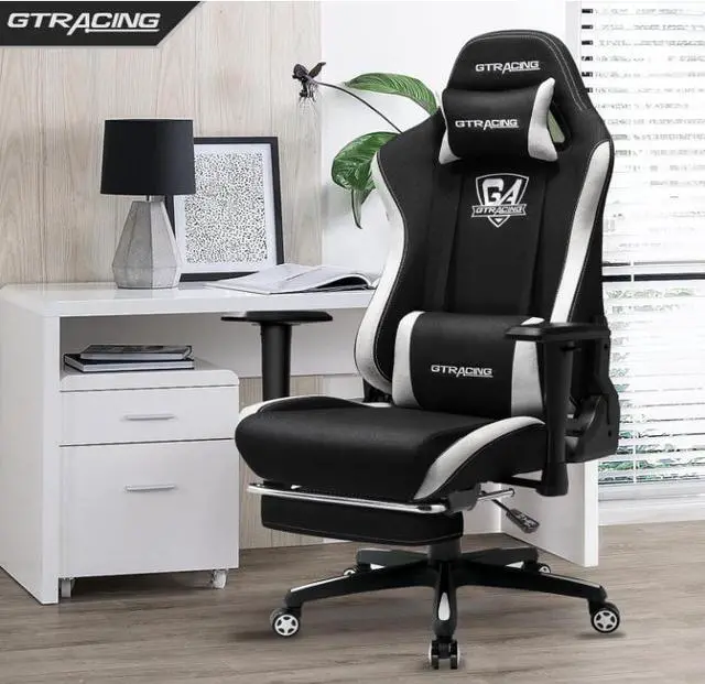 Alt view image 2 of 7 - GTRACING Gaming Chair with Footrest, Fabric Breathable Big and Tall Ergonomic Computer Chair 350 lbs with Adjustable Lumbar Support and Recliner, High Back Game Chair for Office Gaming (Black)