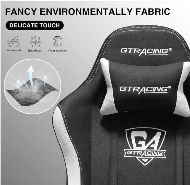 Alt view image 4 of 7 - GTRACING Gaming Chair with Footrest, Fabric Breathable Big and Tall Ergonomic Computer Chair 350 lbs with Adjustable Lumbar Support and Recliner, High Back Game Chair for Office Gaming (Black)