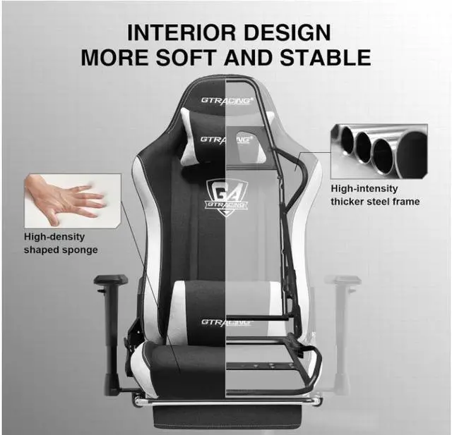 Alt view image 7 of 7 - GTRACING Gaming Chair with Footrest, Fabric Breathable Big and Tall Ergonomic Computer Chair 350 lbs with Adjustable Lumbar Support and Recliner, High Back Game Chair for Office Gaming (Black)