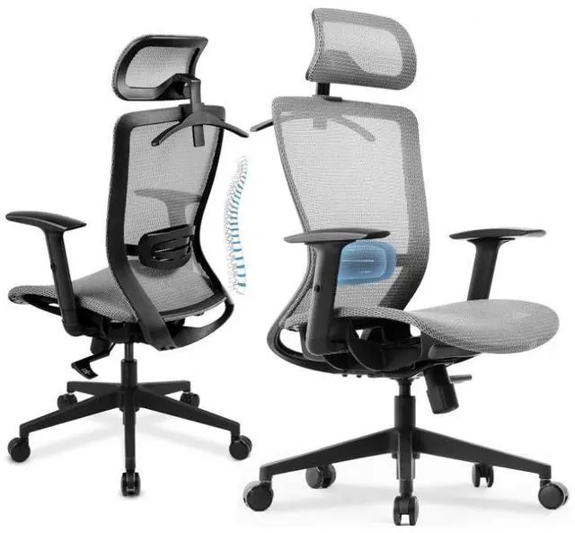 Main image of GTPLAYER Ergonomic Office Chair, Executive Mesh Computer Desk Chair High Back Adjustable Armrest and 3D Lumbar Support, Heavy Duty Office Chair with 3D Headrest & Reclines (Grey)
