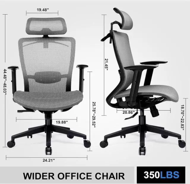 Alt view image 3 of 7 - GTPLAYER Ergonomic Office Chair, Executive Mesh Computer Desk Chair High Back Adjustable Armrest and 3D Lumbar Support, Heavy Duty Office Chair with 3D Headrest & Reclines (Grey)