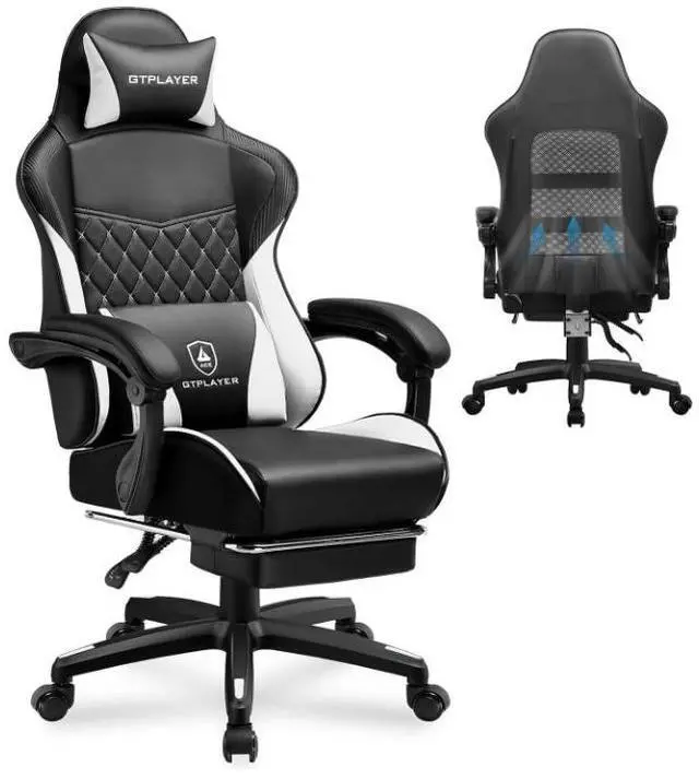 Main image of GTPLAYER Gaming Chair, High Back Leather Computer Gaming Chair with Footrest, Ergonomic Height Adjustable Office Chair with Removable Cover and Lumbar Support for Gaming and Work (White)