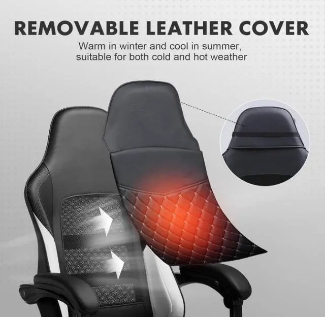 Alt view image 2 of 7 - GTPLAYER Gaming Chair, High Back Leather Computer Gaming Chair with Footrest, Ergonomic Height Adjustable Office Chair with Removable Cover and Lumbar Support for Gaming and Work (White)