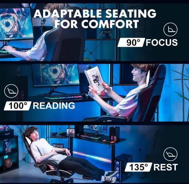 Alt view image 6 of 7 - GTPLAYER Gaming Chair, High Back Leather Computer Gaming Chair with Footrest, Ergonomic Height Adjustable Office Chair with Removable Cover and Lumbar Support for Gaming and Work (White)