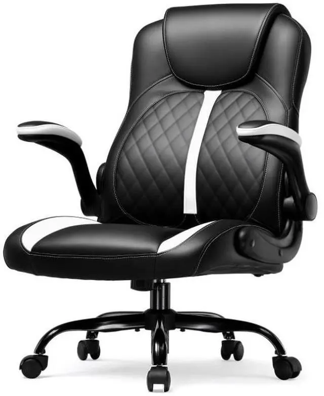 Main image of GTRACING Office Computer Gaming Chair Ergonomic Desk Chair for Adults with Lumbar Support Flip-Up Arms Adjustable Height Swivel Wheels PU Leather Executive Design for Short People Use (White)