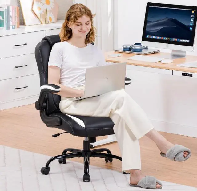 Alt view image 2 of 7 - GTRACING Office Computer Gaming Chair Ergonomic Desk Chair for Adults with Lumbar Support Flip-Up Arms Adjustable Height Swivel Wheels PU Leather Executive Design for Short People Use (White)
