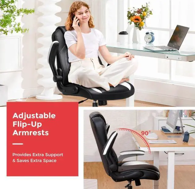 Alt view image 5 of 7 - GTRACING Office Computer Gaming Chair Ergonomic Desk Chair for Adults with Lumbar Support Flip-Up Arms Adjustable Height Swivel Wheels PU Leather Executive Design for Short People Use (White)