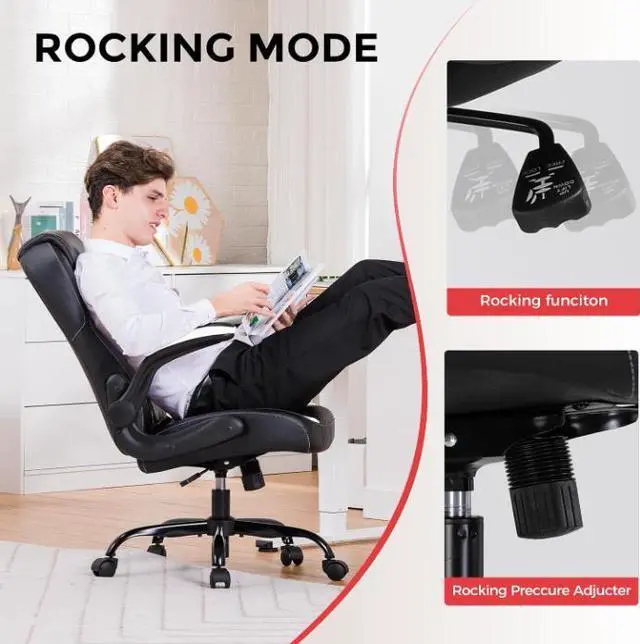 Alt view image 6 of 7 - GTRACING Office Computer Gaming Chair Ergonomic Desk Chair for Adults with Lumbar Support Flip-Up Arms Adjustable Height Swivel Wheels PU Leather Executive Design for Short People Use (White)