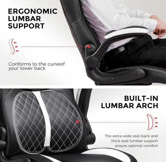Alt view image 7 of 7 - GTRACING Office Computer Gaming Chair Ergonomic Desk Chair for Adults with Lumbar Support Flip-Up Arms Adjustable Height Swivel Wheels PU Leather Executive Design for Short People Use (White)