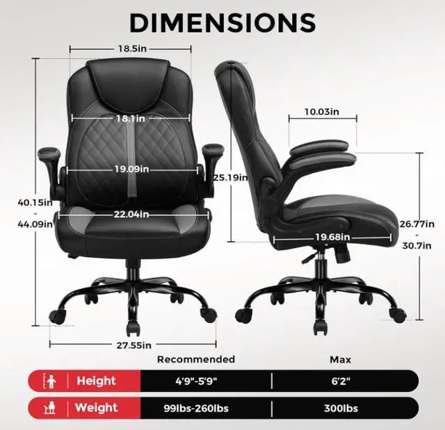 Alt view image 2 of 7 - GTRACING Office Computer Gaming Chair Ergonomic Desk Chair for Adults with Lumbar Support Flip-Up Arms Adjustable Height Swivel Wheels PU Leather Executive Design for Short People Use (Grey)