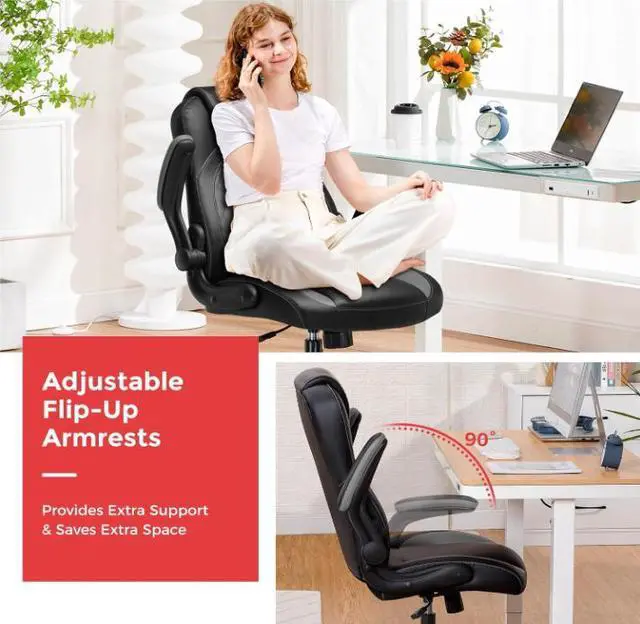 Alt view image 4 of 7 - GTRACING Office Computer Gaming Chair Ergonomic Desk Chair for Adults with Lumbar Support Flip-Up Arms Adjustable Height Swivel Wheels PU Leather Executive Design for Short People Use (Grey)