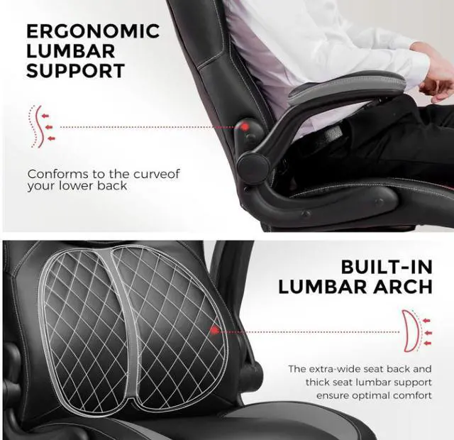 Alt view image 6 of 7 - GTRACING Office Computer Gaming Chair Ergonomic Desk Chair for Adults with Lumbar Support Flip-Up Arms Adjustable Height Swivel Wheels PU Leather Executive Design for Short People Use (Grey)