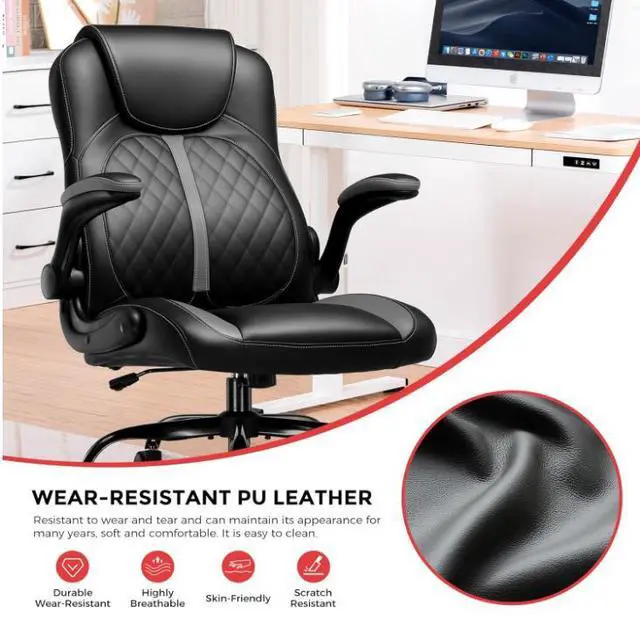 Alt view image 7 of 7 - GTRACING Office Computer Gaming Chair Ergonomic Desk Chair for Adults with Lumbar Support Flip-Up Arms Adjustable Height Swivel Wheels PU Leather Executive Design for Short People Use (Grey)