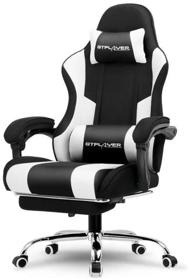 Main image of GTPLAYER Gaming Chair, Computer Chair with Footrest and Lumbar Support, Height Adjustable Game Chair with 360°-Swivel Seat and Headrest and for Office or Gaming (Fabric, Black & Light Gray)
