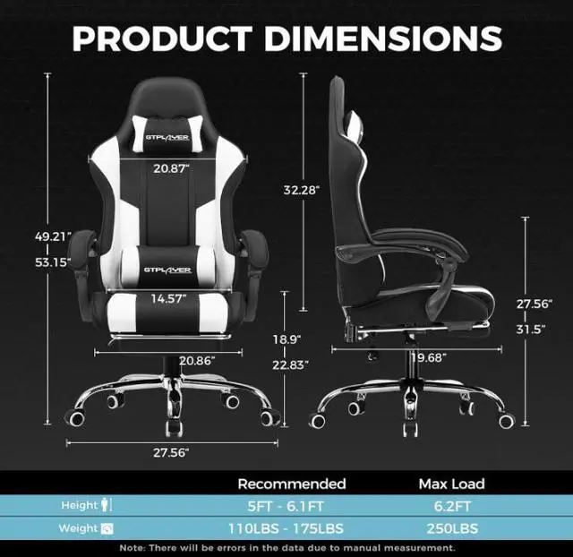 Alt view image 2 of 7 - GTPLAYER Gaming Chair, Computer Chair with Footrest and Lumbar Support, Height Adjustable Game Chair with 360°-Swivel Seat and Headrest and for Office or Gaming (Fabric, Black & Light Gray)